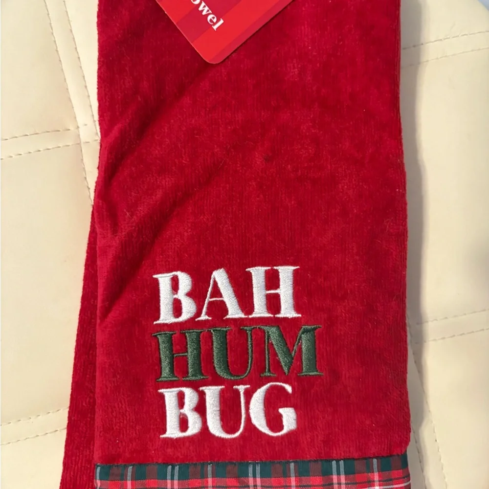 Festive Red 'Bah Hum Bug' Hand Towels (set of 2)